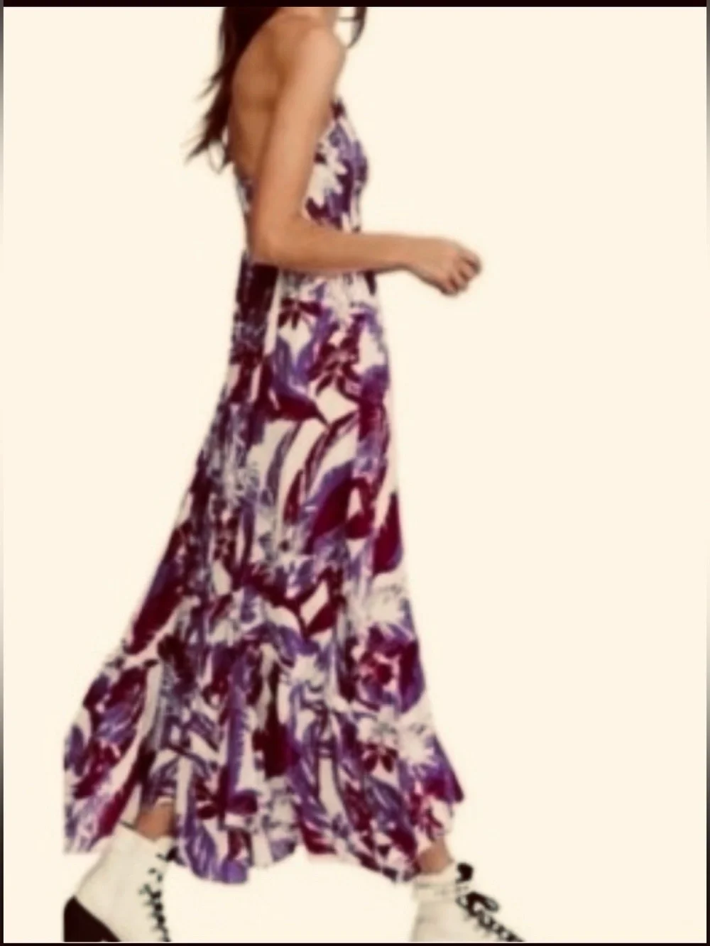 Free People Heatwave Floral Smocked Halter Maxi Dress in Purple & Maroon Sz M